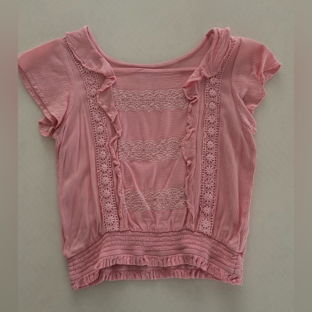 Justice Pink Top with Lace Detail
